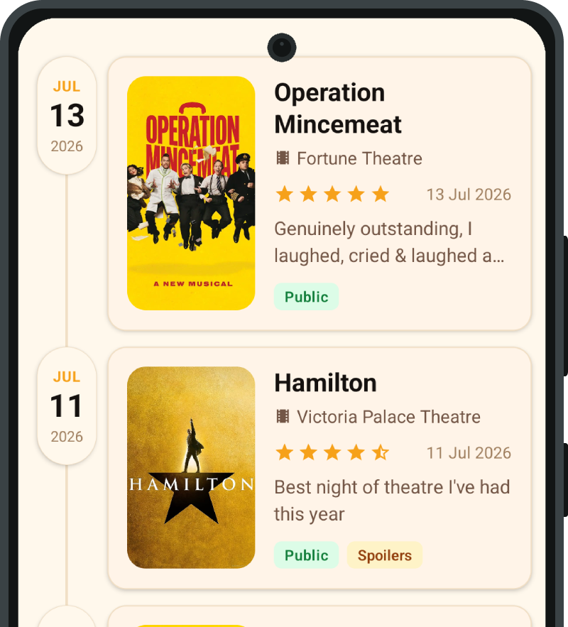 Intermission’s theatre timeline shown on an Android phone